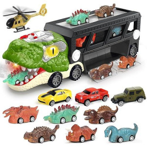 Dinosaur Toys For Kids 35 57 Dinosaur Transport Carrier Truck With 10 Mini Car Dinosaur Trex Cars Track Set For Toddlers 3