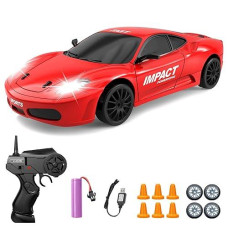 Yuan Plan Rc Drift Car, 2.4Ghz 1/24 High Speed Remote Control Car Rc Cars Drifting Rc Car Racing Car Model Vehicle, 4Wd Racing Car Toy Car With Led Lights For Boys Girls Adults (Red)