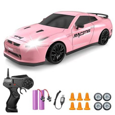 Yuan Plan Rc Drift Car, 1/24 Pink Remote Control Car For Girls, 2.4Ghz 4Wd Drifting Rc Car With Light, High Speed Rc Car Toy With 2 Rechargeable Batteries, Hobby Rc Cars For Kids Boys And Adults