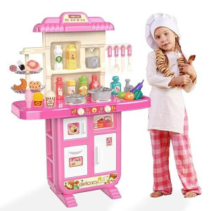 Play Kitchen For Girls & Boys - Realistic Toy Kitchen Set With Lights, Sounds, & Water Circulation For Ages 3-8