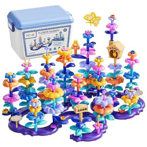 Temi 165 Pcs Flower Garden Building Toys For Toddler, Educational Stem Toy And Preschool Garden Play Set For Toddlers 3 4 5 6 7 Year Old Kids Boys Girls, Flower Stacking Toys For Kids Age 3-8