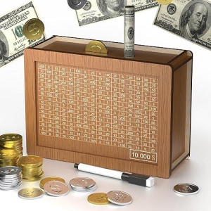 10000 Savings Challenge Box Cash Vault Wooden Coin Bank Money Saving Box With Target And Numbers - Piggy Bank For Kids Adults 10K Large Kakeibo Money Box With Counter For Girls Boys