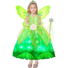 Viyorshop Girls Fairy Costume Girls Led Light Up Fairy Princess Dress For Halloween Cosplay Costume (3-4 Years) Green