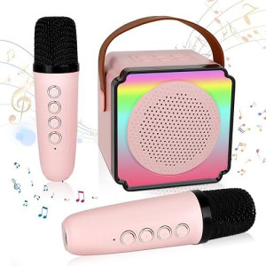 Deao Karaoke Machine For Kids Adults,Portable Bluetooth Speaker With Wireless Microphones, Fun Voice Changing Function-Toys For 5 6 7 8 9 10 Year Old Girl Boys Birthday Gifts (Pink)