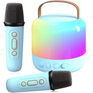 Mini Karaoke Machine Microphone For Kids, Portable Bluetooth Speaker With 2 Wireless Microphones, Birthday Girl Gifts Toys For Ages 3-12 Years Old