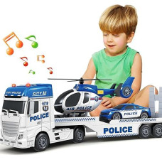 Springflower Toddler Boy Toys, 25" Large Police Truck Toy With Racing Car And Helicopter,3 In 1 Police Car Boy Toy, Christmas Birthday Gifts For Kids 3 4 5 6 Years Old