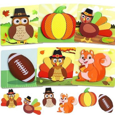 6 Pack Thanksgiving Wooden Puzzle For Toddlers, Thanksgiving Toys Jigsaw Puzzles For Thanksgiving Activities Party Favors Games Kids Boys Girls Thanksgiving Gifts Supplies