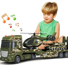 Springflower Toddler Boy Toys, 3 In 1 Large Army Truck Toy With Helicoper And Tank, Military Transport Truck Toy, Christmas Birthday Gifts For Kids 3 4 5 6 Years Old