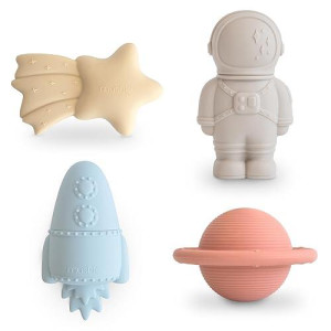 Mushie Space Bath Toys Play Set For Toddlers | 100% Food Grade Silicone | Mold Free, Pack Of 4