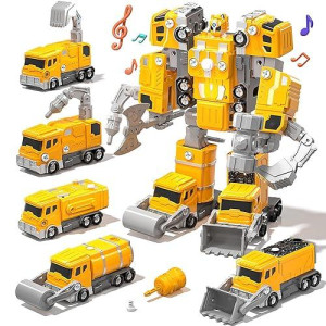 Watudou Toys For Ages 5-7, 5-In-1 Take Apart Vehicle Trucks Transform To Robot, 5 6 7 Year Old Boy Christmas Birthday Gift Ideas, Robot Toys For Kids 5-7