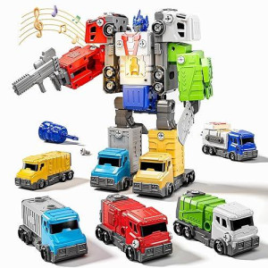 Watudou Toys For Ages 5-7, 5-In-1 Take Apart Vehicle Trucks Transform To Robot, 5 6 7 Year Old Boy Christmas Birthday Gift Ideas, Robot Toys For Kids 5-7