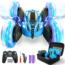 Bezgar Remote Control Car With Case - Upgraded Rc Stunt Car With Flashing Lights On All 4 Wheels, 2.4Ghz 360° Flips Rotating Rc Cars For Kids, Christmas/Birthday Gifts, Toys For Boys Age 4-7 8-12