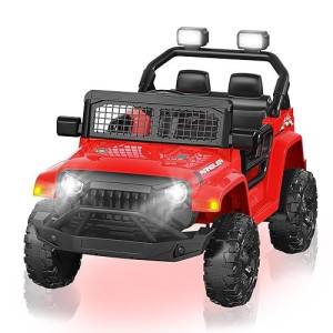 Ride On Truck Car 12V Kids Electric Vehicles W/Parent Remote Control, Battery Powered Toy Suv Truck W/Safety Belt,Forward And Reverse Functions,Battery Powered,Spring Suspension,Music And Lights-Red