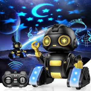 Baiwu Robot Toys For Kids,Rc Robot With Gesture Sensing & Led Eyes,Star Projector And Music,Boys & Girls Toys For 6+ Age(Black)