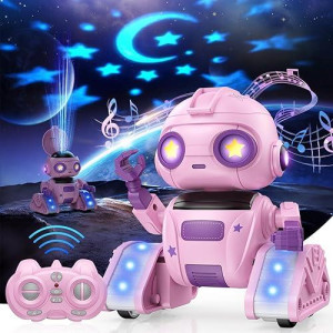 Baiwu Robot Toys For Kids,Rc Robot With Gesture Sensing & Led Eyes,Star Projector And Music,Boys & Girls Toys For 6+ Age(Pink)