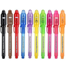 Scstyle Invisible Ink Pen 10Pcs With Uv Light Magic Marker For Secret Messages, Writing Information For Birthdays, Easter, Halloween, For Students