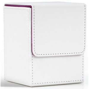 Zlca Card Deck Box For Trading Cards, Mtg Yugioh Deck Case Holds 100+ Single Sleeved Cards, Pu Leather Magnetic Card Storage Box Fits For Tcg Ccg Magic Game Cards (White& Purple)