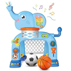 Springflower Toddler Basketball Hoop & Soccer Goal Activity Center Toys With Light & Music,Elephant Toddlers Musical Toys Gift, Baby & Toddlers Christmas Birthday Gift For 1 2 3 Year Old Boys & Girls