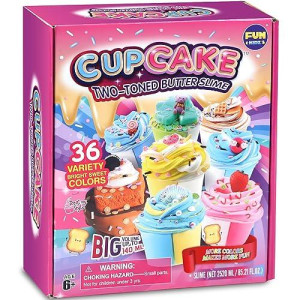 36 Big Cupcake Butter Slime Packs For Girls, Funkidz Two Toned Butter Slime Kit For Kids Party Favors Premade Bulk Slime Toys