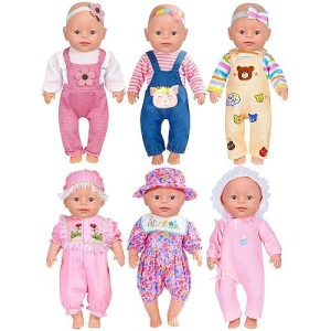 6 Sets 14-16 Inch Baby Doll Accessories Baby Doll Clothes - Dress Outfits Headbands Accessories Fits New Born 43Cm Baby Doll, 15 Inch Baby Doll