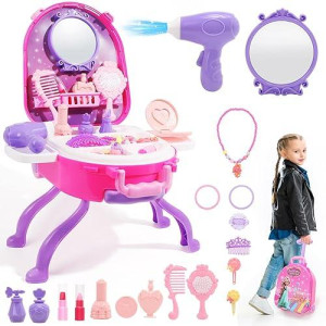 4 In 1 Girls Vanity Set Dress Up Toy Vanities 40 Pcs Toddler Vanity With Fashion Accessories, Pretend Makeup For Toddlers 3-5, Play Makeup For Girls 3-7 Best Birthday Christmas Festival Gift