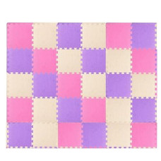 Toyvelt Foam Puzzle Floor Mat For Kids - 12X12 32 Tiles Interlocking Play Mat With Colors - Educational Large Puzzle Foam Floor Tiles For Crawling, Non-Toxic - Pink-Purple-Beige