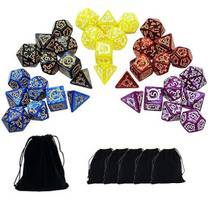 Smartdealspro Retro Polyhedral Dice Sets With Pouches For D&D Dnd Rpg Mtg Dungeon And Dragons Table Board Roll Playing Games D4 D6 D8 D10 D% D12 D20 (Retro 3-35Pcs)