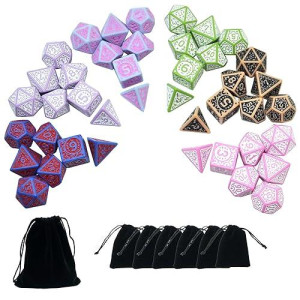 Smartdealspro Retro Polyhedral Dice Sets With Pouches For D&D Dnd Rpg Mtg Dungeon And Dragons Table Board Roll Playing Games D4 D6 D8 D10 D% D12 D20 (Retro 2-42Pcs)