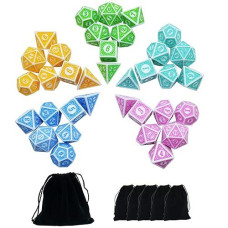 Smartdealspro Retro Polyhedral Dice Sets With Pouches For D&D Dnd Rpg Mtg Dungeon And Dragons Table Board Roll Playing Games D4 D6 D8 D10 D% D12 D20 (Retro 1-35Pcs)