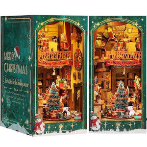 Ronstone Diy Book Nook Kit - 3D Wooden Miniature Puzzles With Led Light Dollhouse Model Craft Kits For Adults Bookshelf Insert Decor - Christmas Birthday Gifts For Adults