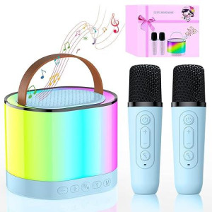 Mini Karaoke Machine For Kids, Toys For Ages 3-13+ Boys Girls, Toys Christmas Birthday Gifts For Boys, Portable Bluetooth Speaker With 2 Wireless Microphones Family Party (Blue 2 Mics)