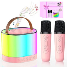 Mini Karaoke Machine For Kids, Toys For Ages 3-13+ Girls, Toys Christmas Birthday Gifts For Girls, Portable Bluetooth Speaker With 2 Wireless Microphones Family Party (Pink 2 Mics)