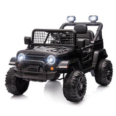 Joymor 12V Kids Ride On Truck With Remote Control, 4 Wheels Battery Powered Kids Car, Electric Play Car With Led Lights/Horn/Remote And Manual Control/3-5 Mph Speed/Gift For Girl Boy (Black)