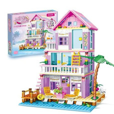 Pusiti Seaside Villa Building Set 573 Pieces Toys For Girls Building Blocks House Toys Beach Villa Construction Toys Holiday Cottage Building Bricks Toys For Girls Age 6+