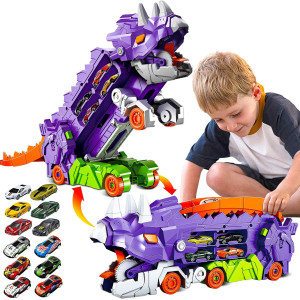 Abvsab City Dinosaur Ultimate Hauler Track Toy Dinosaur Cars Transport Truck Carrier Toddler Car Toy Set Gifts For Boys And Girl