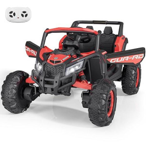 Ride On Toys For Kids 4-8, 2 Seater Utv With Remote Control, Electric Vehicles With Horn, 3 Speeds, Led Lights, Mp3 Player, Open Doors, Safety Belt (Red)