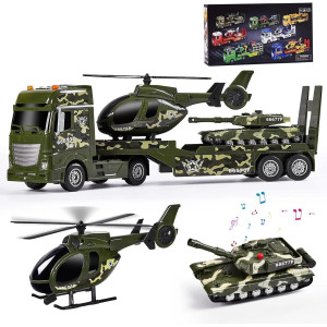 Zhfuys 256 Green Military Big Truck Toys Big Truck Toy With Tank And Helicopter Army Toys With Sounds Lights Great Gift F