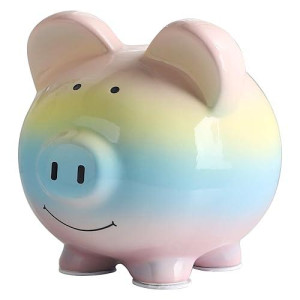 8'' Large Ceramic Piggy Bank For Kids, Safe For Kids No Toxic No Need Break To Open, Pink Rainbow Kids Piggy Bank, Toddle Piggy Bank Toy, Coin Bank For Kids,Christmas Birthday Gift For Kids- Rainbow