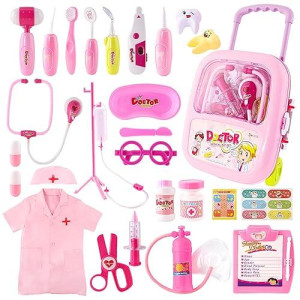 Netehu Doctor Kit For Kids, Pretend Playset Kit For Toddlers 3-5 With Medical Storage Bag & Real Stethoscope, For Girls Fun Role Playing Game, Doctor Pretend Play For Kids Toddlers