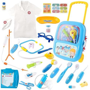 Doctor Kit For Kids Aged 3 4 5, Pretend Doctor Playset For Toddlers ， Costume And Stethoscope, Role Play Medical Toy For Girls Boys（White）