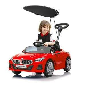 Voupou Push Ride-On Car For Toddlers 1-3, Licensed Bmw Z4 Toddler Push Car With Canopy,Adjustable Push Rod,Horn,Music,Silent Wheel, Push Car For Baby(Red)