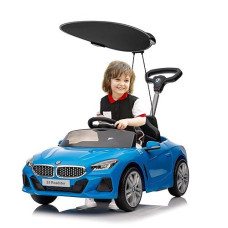 Voupou Push Ride-On Car For Toddlers 1-3, Licensed Bmw Z4 Toddler Push Car With Canopy,Adjustable Push Rod,Horn, Music,Silent Wheel, Push Car For Baby(Blue)