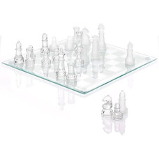 Srenta Fine Glass Chess Set Game, Modern Clear Chess Set, Deluxe Chess Set Glass Chess Board Set With Solid Clear & Frosted Chess Glass Pieces | 12’’ Crystal Chess Boards Sets, Felt Padding Included