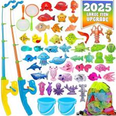 Cozybomb™ Magnetic Fishing Toys Game Set For Kids | Water Table Bathtub Kiddie Pool Party & Pole Rod Net, Plastic Floating Fish Toddler Color Ocean Sea Animals Birthday Age 3 4 5 6 Year