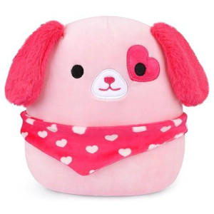 Mowatusy Valentines Day Plush - Puppy Valentines Stuffed Animal,Cute Dog Plush Doll With Love Scarf,Valentine'S Day Party Decor,Valentines Day Gifts For Kids Girl Boy