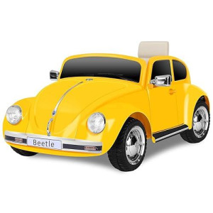 Forever Source 12V Kids Electric Car, Licensed Volkswagen Beetle Power Wheels With Remote Control, Ride On Car Toys With Led Light, 3 Speeds, Music, Bluetooth, Yellow