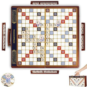 Retrostick Foldable Crossword Game With 100 Magnetic Letter Tiles, 2 In 1 Luxury Edition Word Game With Rotating Wooden Board, Classic Family Travel Games For 2 To 4 Players (Large 16.73 Inches)