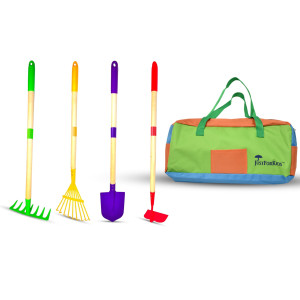 G & F Products Justforkids Kids Garden Tool Set,Detatchble, Portable 4-Piece Multicolored Set For Gardening, 2-Pack With Travel Bag, Ages 5+