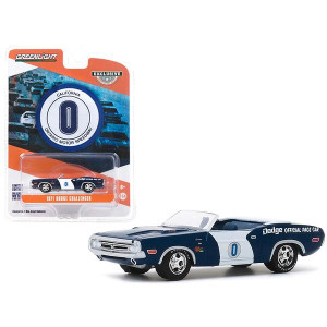 1971 Dodge challenger convertible Official Pace car 0 Blue and White Ontario Motor Speedway (california) Hobby Exclusive 164 Diecast Model car by greenlight