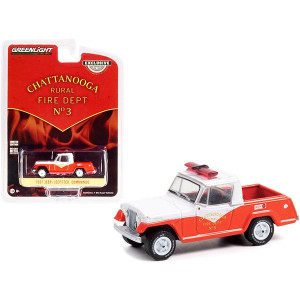 1967 Jeep Jeepster commando Pickup Truck White and Orange chattanooga Rural Fire Department No 3 Hobby Exclusive 164 Diecast Model car by greenlight